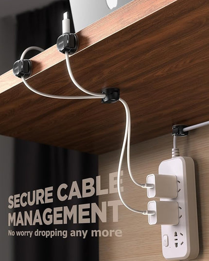 16Pack Cord Organizer [Dual Spring & Clasp, Max Secure] Cable Clips - Chfeila Cord Holder, Desk Cable Management, Adhesive Phone Charging Wire Holder for Nightstand/Car/Wall, Office Accessory - Black