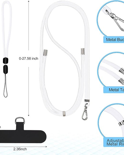 takyu Phone Lanyard, 2 Pack Adjustable CellPhone Lanyard Crossbody Neck Strap and 2 Pack Phone Wrist Strap with Tether Tabs for iPhone Android Smartphones White Black