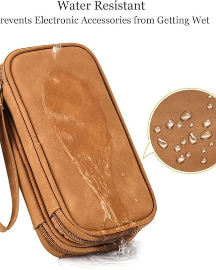 Electronic Organizer Travel Cable Accessories Case, Electronic Organizer Bag, Waterproof Electronic Accessories Organizer Case for Power Bank, Charging Cords, Chargers, Earphone, USB Cable - Brown