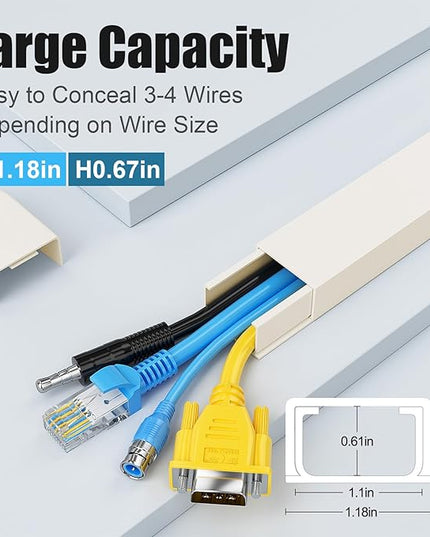 Yecaye Cord Hider, 113in Large Cord Covers for Wires on Wall, Cord Organizer for 3-4 Wires, Easy Install Cable Management Kit, TV Wire Hider for Home Office, W1.18in H0.67in, Beige