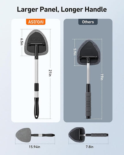 AstroAI Windshield Cleaner Tool, Car Interior Window Detailing Cleaning Kit with Extendable Handle and 4 Easy-to-Install Reusable Microfiber Pads, Auto Glass Wiper Brush Kit for Car&Home, Gray, 21in