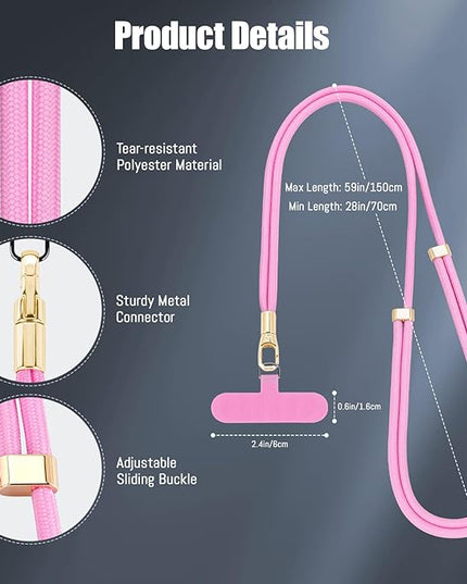 Dadanism Phone Lanyard 2 Pack, 2x Adjustable Crossbody Phone Strap, 2x Tether Tab, Anti-theft Universal Cellphone Multifuctional Patch Lanyards for iPhone & Most Smartphones, Black + Pink