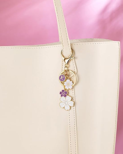 SELOVO Initial Keychain Flower Charms for Key Cute Pink Letter Keyring for Backpack