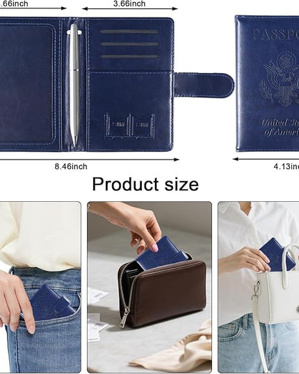 Sizobi Passport Holder for Travel,RFID Passport Cover Wallet for Women Men,Leather Passport Book Card Holder Case for International Travel Must Haves Accessories,Cruise Ship Essentials Gifts,Dark Blue