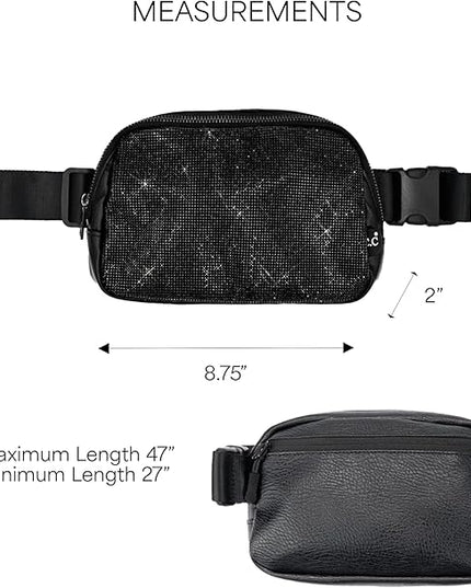 C.C Rhinestone Fanny Pack – Sparkly Waist Bag for Women, Crossbody Belt Bag with Adjustable Strap (Rhinestone - Black)