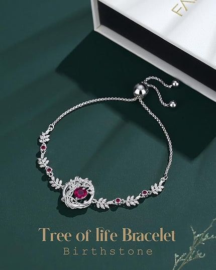 FANCIME Tree of life Birthstone Bracelet for Women Sterling Silver Tree Jewelry Birthstone Charm Bracelet Gemstone Anniversary Birthday Christmas Gifts for Wife Mom Her