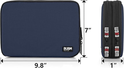 BUBM Double Layer Electronic Accessories Organizer, Travel Gear Bag for Cables, USB Flash Drive, Plug and More, Perfect Size Fits for iPad Mini (Medium, Dark Blue)