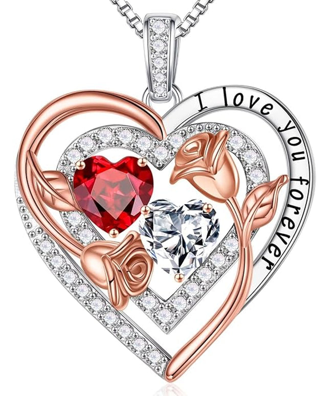 Iefil Christmas Gifts for Women - Sterling Silver Birthstone Necklace Anniversary Birthday Gifts for Her Wife Mom Daughter