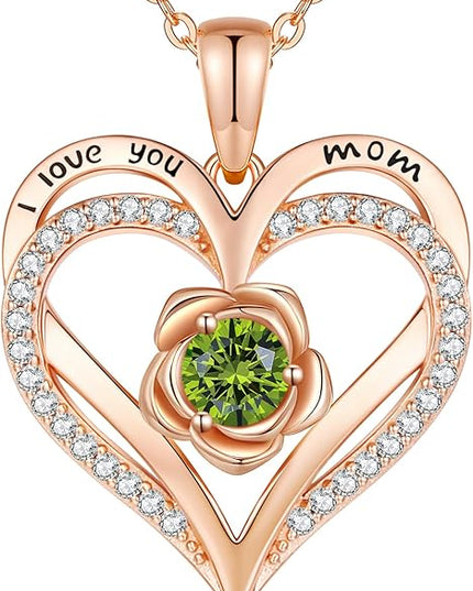 CDE Christmas Gifts for Women S925 Silver Rose Gold Heart Birthstone Necklaces for Women，Ideal Anniversary or Birthday Jewelry Gifts for Wife Girlfriend Her