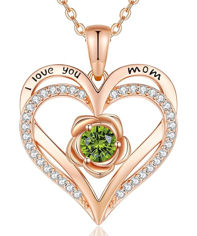 CDE Christmas Gifts for Women S925 Silver Rose Gold Heart Birthstone Necklaces for Women，Ideal Anniversary or Birthday Jewelry Gifts for Wife Girlfriend Her