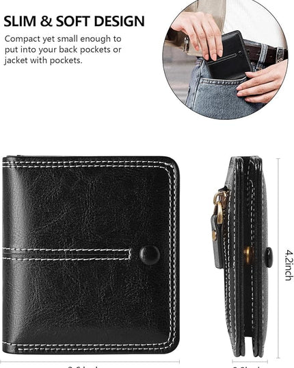 TFKGS Slim Wallet for Women RFID Wallet Women Small Wallets Woman Thin Credit Card Holder RFID Blocking Bifold Compact Pocket Ladies Leather Black Mini Purse