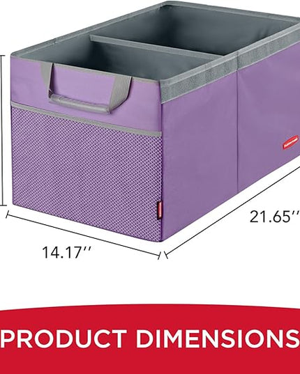 Rubbermaid Car Organizer, Collapsible Trunk Organizer, Multi-Compartment Car Storage Organization for Car Accessories, 2 Compartments With Cover, 21.65"*14.17"*12.2" - Purple