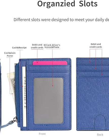 ilovever Slim Wallet for Women Small Leather RFID Blocking Credit Card Holder Minimalist Wallet with Coin Purses & Pouches,Blue