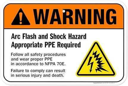 Warning Arc Flash And Shock Hazard Appropriate PPE Required Sign, 12x18 Inches, Rust Free .063 Aluminum, Fade Resistant, Made in USA by My Sign Center