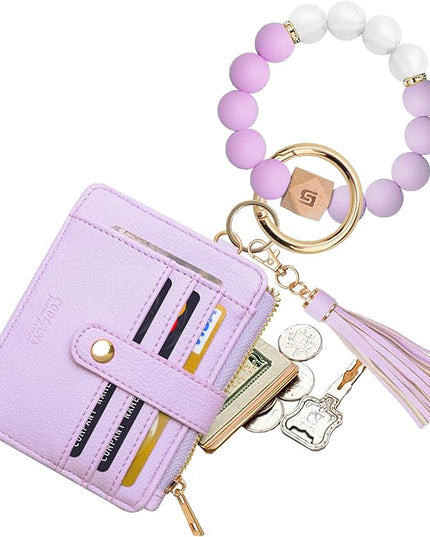 COOLANS Silicone Bracelet Wristlet Wallet Credit Card Holder RFID,ID Window,Key Ring Tassel,Slim Wallet Women Keychain Purse