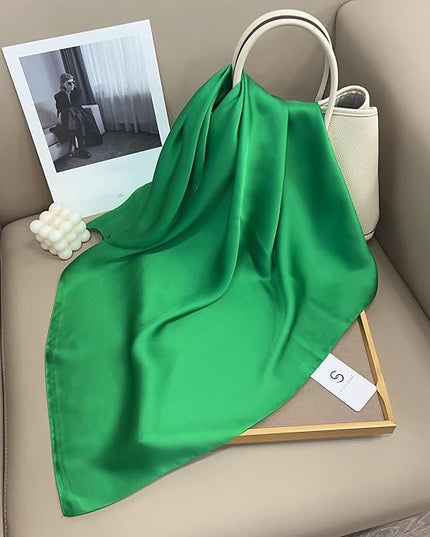 CHUNG Women's Square Satin Scarf 27.5" Bandanas Solid 50s Retro Neck Scarves Emulation Silk Handbag Hair Ribbons Necktie