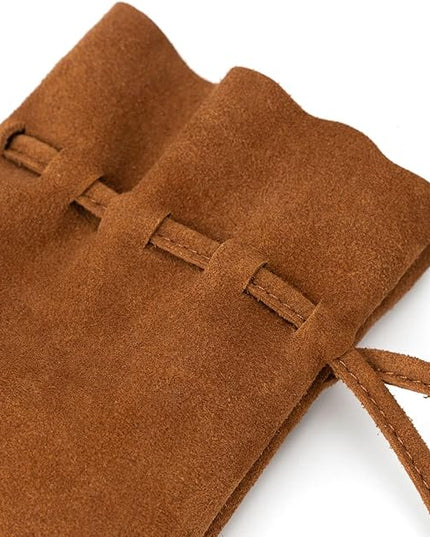 Medieval Drawstring Coin Pouch Bag, Leather Coin Pouch，Renaissance Drawstring Pouch Dice Bag, Small Coin Purse for Women/Men, Brown Swayze Suede