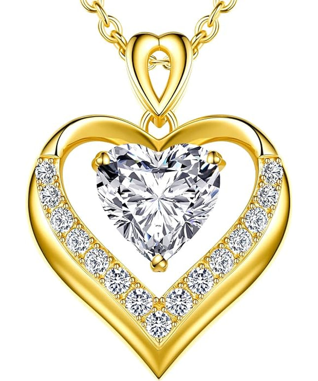 Beam & Bask 2-3 Ct Moissanite Double Heart Pendant Necklaces for Wife, 18K Gold Plated S925 Silver Jewelry for Women Girlfriend Mom Her on Anniversary Birthday