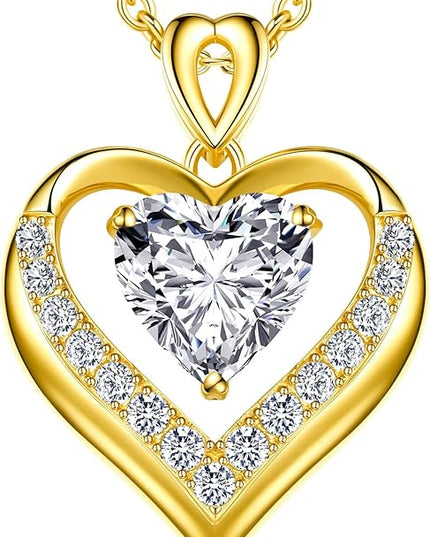 Beam & Bask 2-3 Ct Moissanite Double Heart Pendant Necklaces for Wife, 18K Gold Plated S925 Silver Jewelry for Women Girlfriend Mom Her on Anniversary Birthday