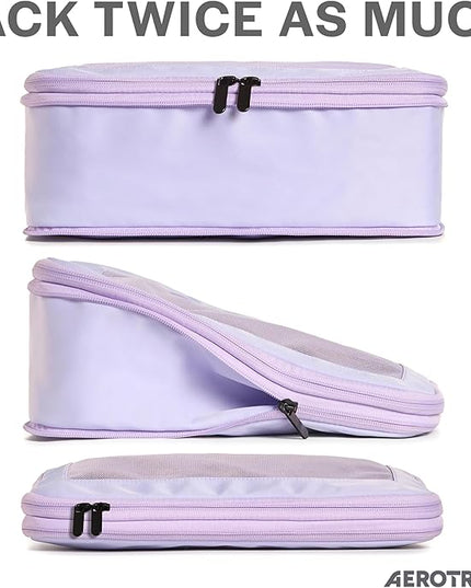 Aerotrunk Compression Packing Cubes for Travel - Luggage Organizer Bags - Double Zipper Packing Cubes for Suitcases (6-Pack, Purple)