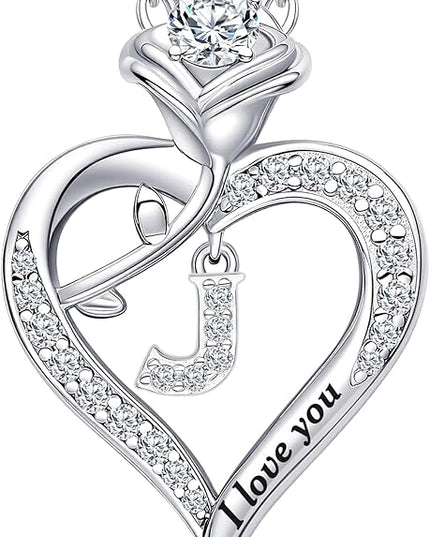 Rose Heart Pendant Necklace Gifts for Wife, Engraved 'I love you' Gift for Wife Girlfriend, Anniversary Birthday Eternity Jewelry Present for Women, Moissanite Necklace Gift for Her