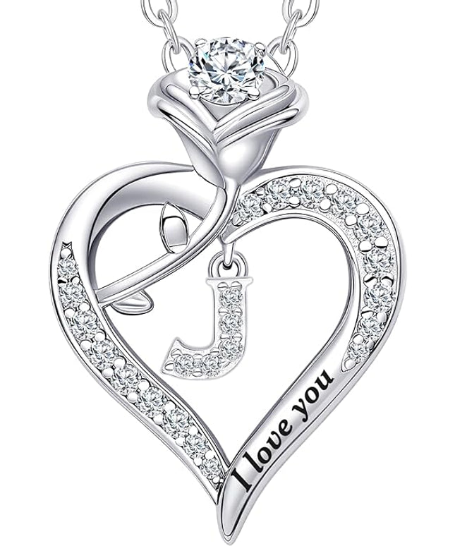 Rose Heart Pendant Necklace Gifts for Wife, Engraved 'I love you' Gift for Wife Girlfriend, Anniversary Birthday Eternity Jewelry Present for Women, Moissanite Necklace Gift for Her