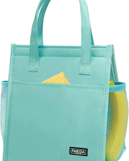 Fmeida Insulated Lunch Bag Women, 9L Large Lunch Bags with Multiple Pockets, Reusable Thermal Cooler Tote for Work, Office, Picnic, Travel | Hook and Loop Closure, Mint Blue