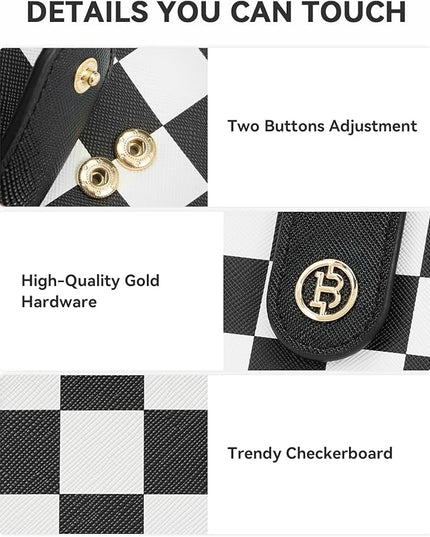 BOSTANTEN Slim Wallet for Women Small RFID Blocking Credit Card Holder Leather Bifold Wallets with Zipper Coin Pocket Black and White Checkered
