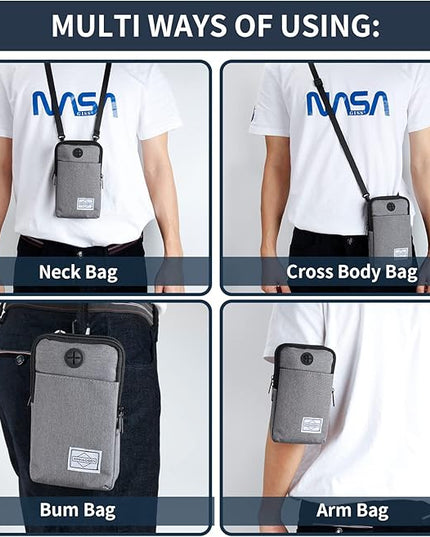 Cell Phone Purse Waist Pack Bag Travel Crossbody Bag Wristband Sport Armband Wallet with Removable Shoulder Strap (Dark Grey)