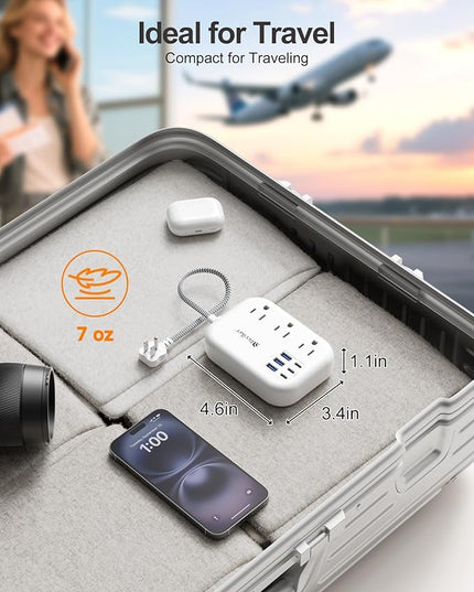 Short Extension Cord 1 Ft- 6 USB(3 USB C) Travel Power Strip with 24W USB Charging Station and 3 Outlets, 1Ft Small Flat Plug Extension Cord Surge Protector for Travel Home College Dorm 1625W