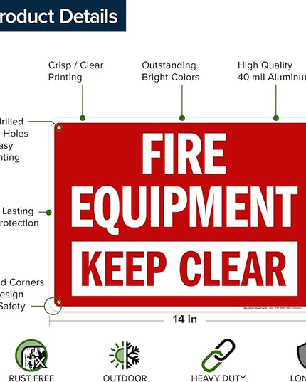 Fire Equipment Keep Clear Sign, 10x14 Inches, Rust Free .040 Aluminum, Fade Resistant, Made in USA by My Sign Center