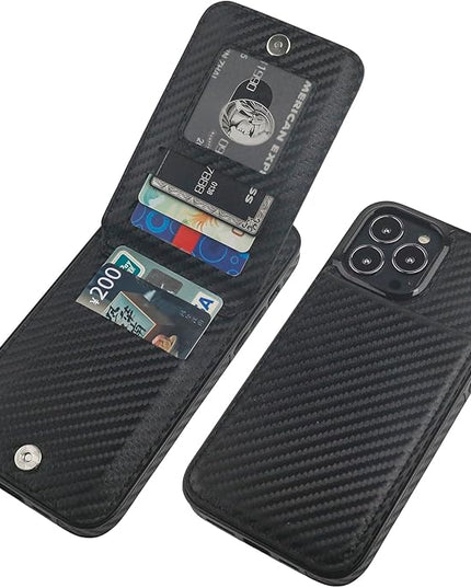 KIHUWEY Compatible with iPhone 13 Pro Max Case Wallet with Credit Card Holder, Premium Leather Magnetic Clasp Kickstand Heavy Duty Protective Cover for iPhone 13 Pro Max 6.7 Inch (Carbon Black)