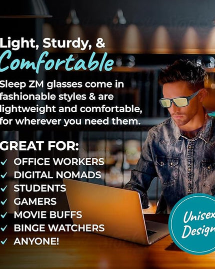 100% Blue Light Blocking Glasses - Women + Men - Better Sleep - Anti Eye Strain Protection - Computer Screens Gaming