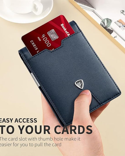 RUNBOX Mens Slim Wallet with Money Clip RFID Blocking Bifold Credit Card Holder for Men with Gift Box