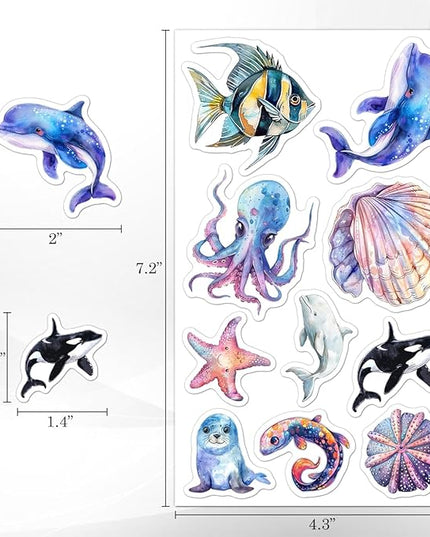 Pack 50 Pcs Cute Sea Ocean Animal Stickers for Water Bottles Funny Laptop Luggage Computer Scrapbooking Teens Girls Boys Adults Waterproof Aesthetic Sticker Small Vinyl Decals