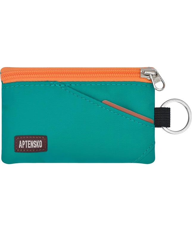 RFID Travel Wallet with Adjustable Lanyard-Zipper Small Wallet with ID Card Holder, Keychain for women&men-Minimalist Slim Waterproof Nylon case for ID, Cash, Key (Turquoise)