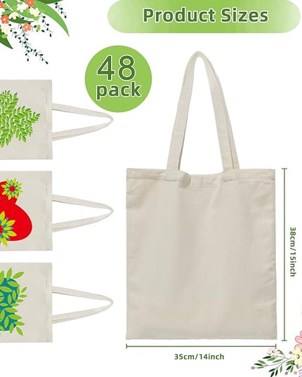 6 I 12 I 24 I 48 Pack Canvas Tote Bags,Reusable Blank Canvas for Shopping Bags,Grocery Bags,DIY Gift Bags
