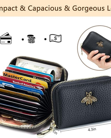 imeetu RFID Credit Card Holder, Small Leather Zipper Card Case Wallet for Women