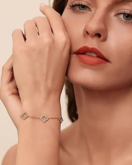 CLAIRETTE Premium PVD Gold-Plated Clover Lucky Bracelet for Women Flower Four Leaf Link Bracelets Trendy Jewelry Gifts for Women