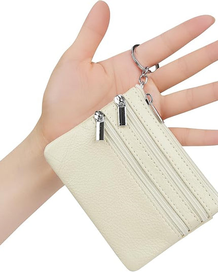 Women's Genuine Leather Coin Purse Mini Pouch Change Wallet with Keychain