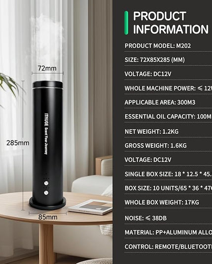 Waterless Diffuser, 1500 Sq Ft Coverage, Cold Air Tech, Quiet Smart Essential Oil Machine with App Bluetooth Control, Remote, Timer & Adjustable Mist, Whole House Scent for Home, Office, Hotel – Black
