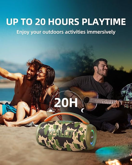 ZEALOT P11 Bluetooth Speaker, 80W Peak Wireless Stereo, Ultra Lightweight Portable Design and IPX6 Waterproof, Customize EQ for Outdoor/Camping/Beach/Travel (camo)