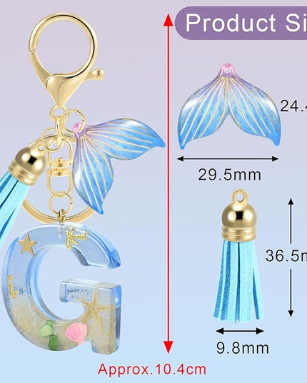 Initial letter Keychains for Women, Ocean Series Avowing Protect Earth Environment, Tassel Cute Car Keychain Initial Key Chain Keyring for Bookbag Handbag Backpack Charm Key Ring Unisex (Letter G)