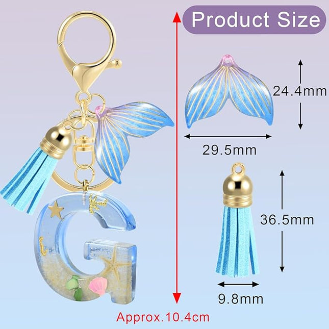 Initial letter Keychains for Women, Ocean Series Avowing Protect Earth Environment, Tassel Cute Car Keychain Initial Key Chain Keyring for Bookbag Handbag Backpack Charm Key Ring Unisex (Letter G)