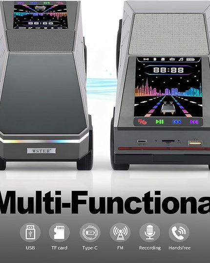 Futuristic Truck Model Bluetooth Replica Speaker with LED Display Screen – Considerate Gift for Car Design Fans & Audio Users, TWS Stereo, FM, USB/TF Playback, LED Headlights, Built-in Mic (Gray)