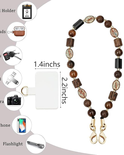 Marble Beaded Phone Wrist Strap,Detachable Phone Bracelet Strap with Tether Tab,Hands-Free Wristlet Strap (Brown)