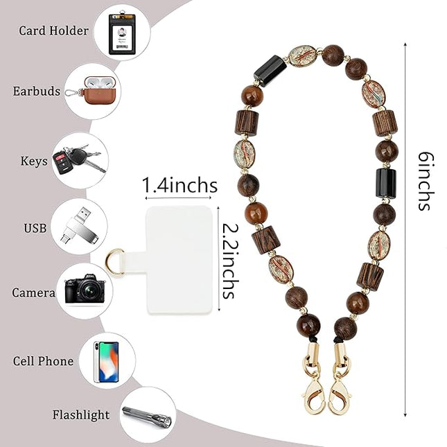 Marble Beaded Phone Wrist Strap,Detachable Phone Bracelet Strap with Tether Tab,Hands-Free Wristlet Strap (Brown)