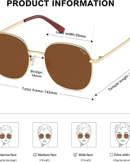 SOJOS Classic Trendy Square Sunglasses for Women Men Cute Big Frame Gold Shades SJ1137