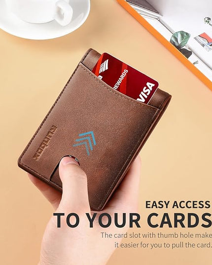RUNBOX Slim Wallet for Men Genuine Leather RFID Blocking Bifold Minimalist Front Pocket Mens Wallet with Money Clip Thin Gift Box