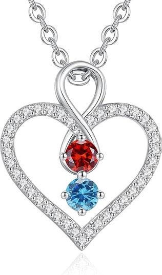 LOUISA SECRET Infinity Double Birthstone Necklace, 925 Sterling Silver Tiny Pendant Heart Necklace for Women Wife Her, Best Jewelry Gift Heart Jewelry Meaningful Gift for Valentine's Day, Christmas, Birthday Anniversary
